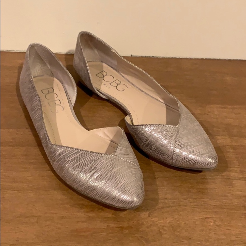 BCBG Annya Beige and Metallic D’orsay Flat